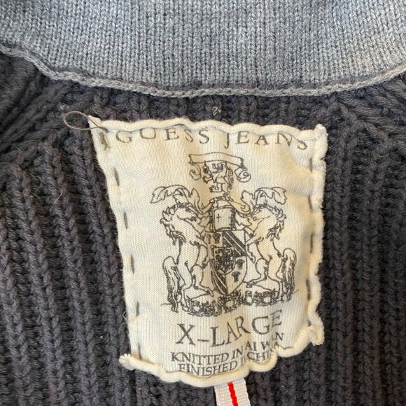 Vintage Guess Jeans Mens Sweater XL Ribbed Knit Zip-Up Mock Neck Cozy Gray - Picture 5 of 10